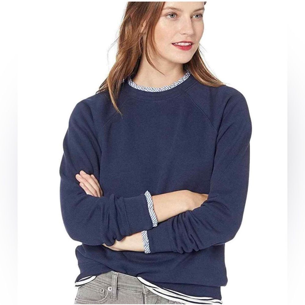 J. Crew Navy Woven Ruffleneck Pullover Sweatshirt Size medium